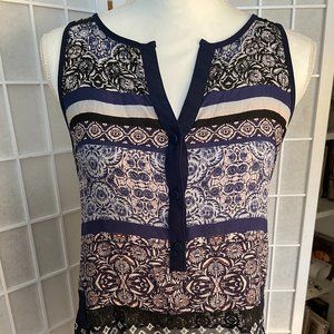 100% Silk Sleeveless Top in Shades of Blue